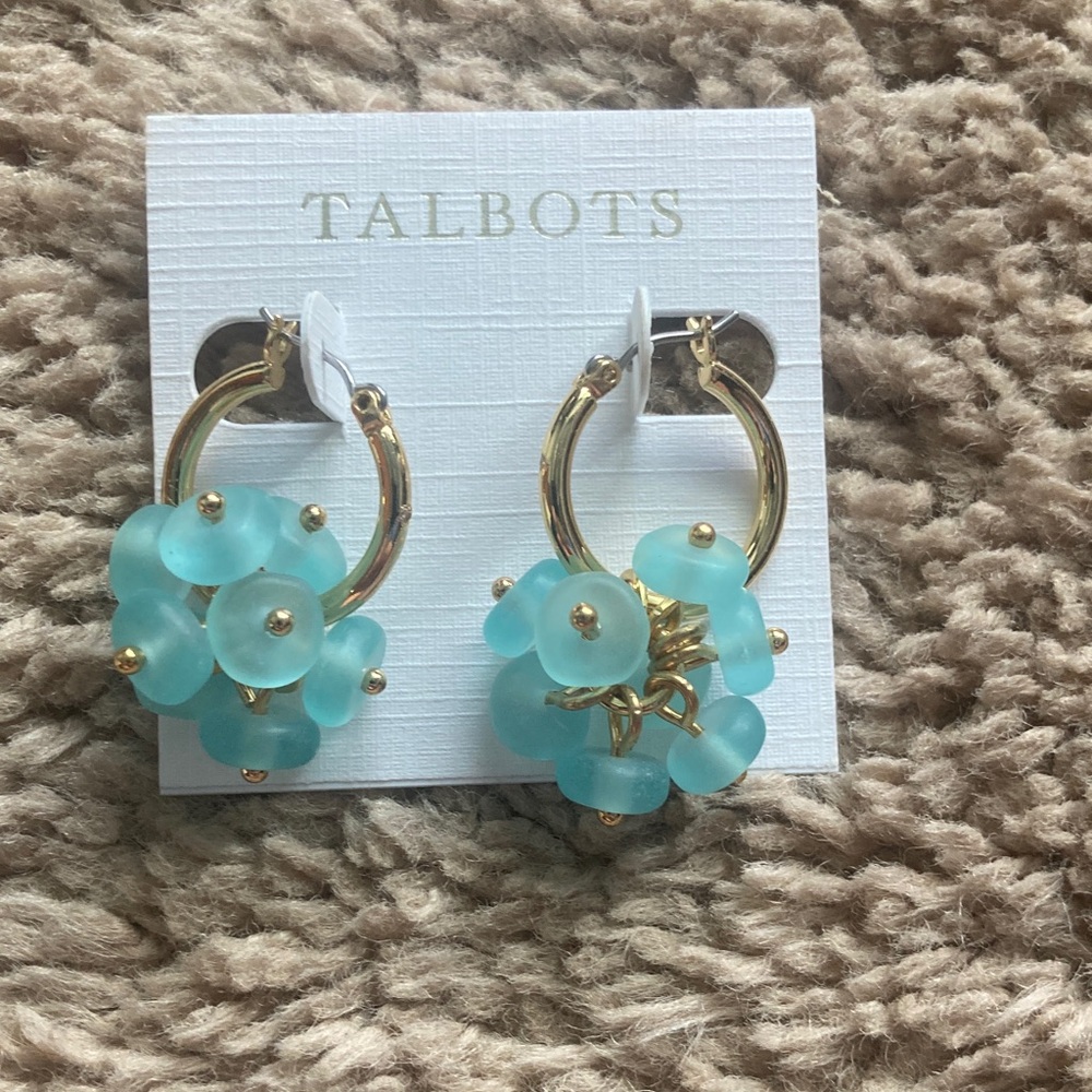 Talbots Gold Hoop Earrings with Aqua Beads